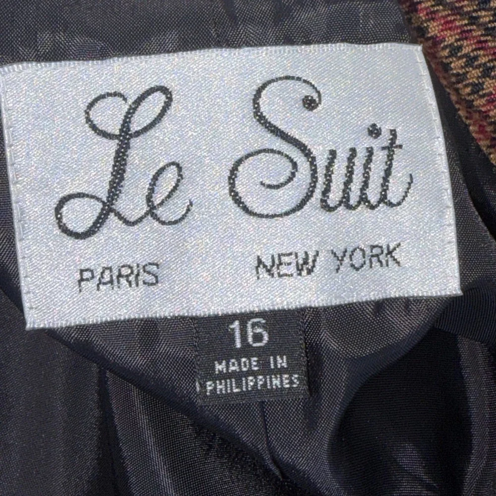 Le Suit Vintage Houndstooth Skirt Suit Set Brown Red Blazer 16 Skirt 12